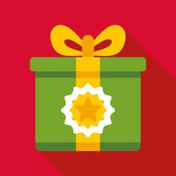 Green gift box icon with star badge Stock Illustration