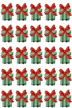 Green Gift Box Pattern with Red Bows Stock Illustration