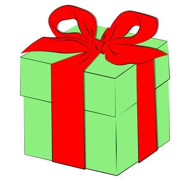Green gift box with red bow Stock Illustration