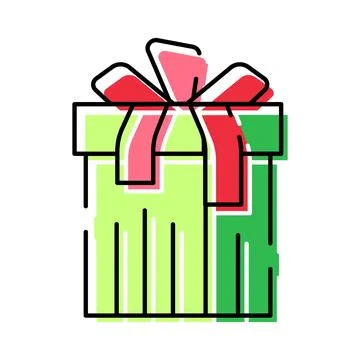 Green gift box with red bow and stripe pattern Illustrazione stock