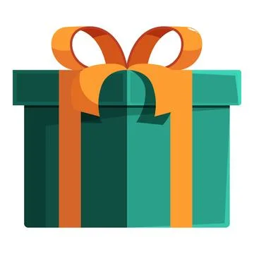 Green gift box wrapped with orange ribbon and bow celebrating special occasions Stock Illustration