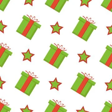 Green gift with star on white background Stock Illustration
