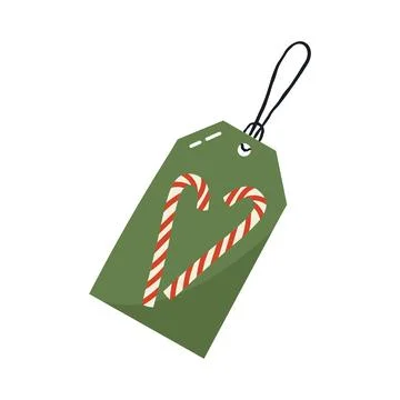 Green gift tag label with candy cane heart for christmas present wrapping and Stock Illustration
