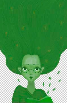 Green girl with book Stock Illustration