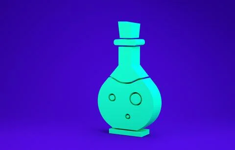Green Glass bottle with magic elixir icon isolated on blue background. Comput Illustrazione stock