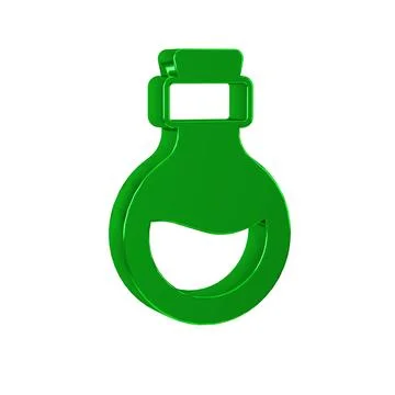 Green Glass bottle with magic elixir icon isolated on transparent backgroun.. Illustrazione stock