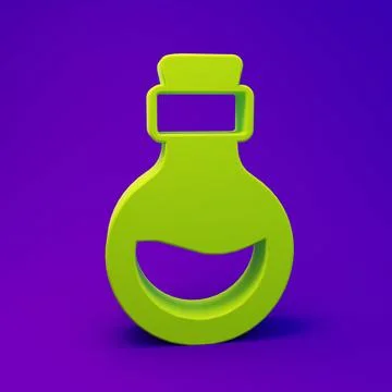 Green Glass bottle with magic elixir icon isolated on purple-blue backgroun.. Illustrazione stock