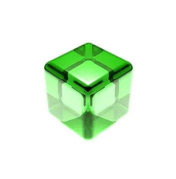 Green glass cube isolated Stock Illustration