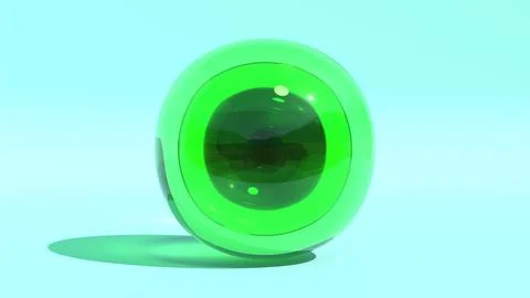 Green glass sphere 3d render. green eyeball shape Illustrazione stock