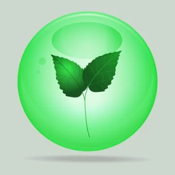 Green glass sphere with leafs inside Stock Illustration