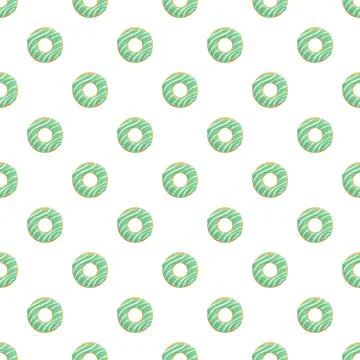 Green glazed donut seamless pattern for sweet dessert backdrop Stock Illustration