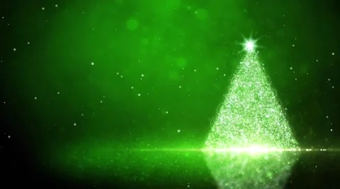 Green Glitter Tree with Snow Particles Background Stock Footage 57096730