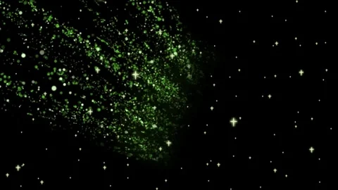 Green glittering particles flowing through dark space with sparkling twinkling Video stock 345330409