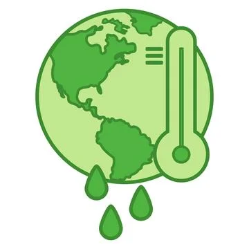 Green Global Warming Icon. Vector Icon of Planet, Rising Temperature and Me.. Illustrazione stock