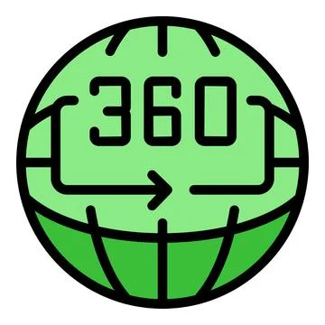 Green globe with 360 degrees arrow sign representing vr technology Illustrazione stock