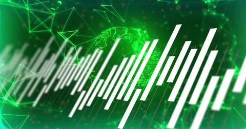Green globe and bar graph data processing image over digital network connections 스톡 일러스트