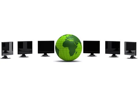 Green globe and lcd monitors Stock Illustration