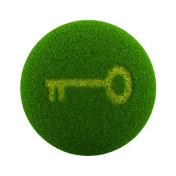 Green Globe with Grass Cutted in the Shape of a Key Symbol 3D Illustration Is Stock-Illustration