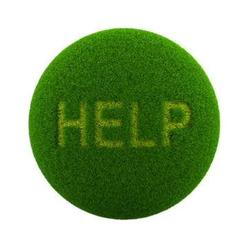 Green Globe with Grass Cutted in the Shape of Help Text Symbol 3D Illustratio Stock Illustration