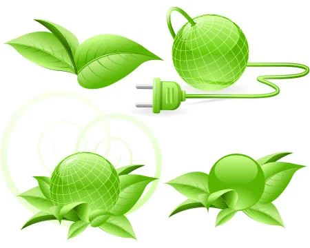 Green globe with plug and with leaves Stock Illustration
