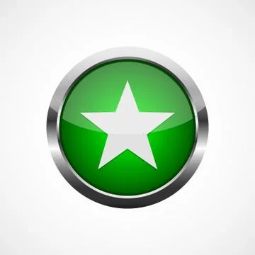 Green glossy button with star. Vector illustration. Stock Illustration