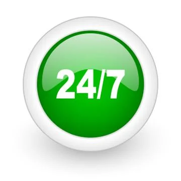 Green glossy circle 24/7 web modern icon Stock Illustration