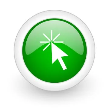 Green glossy circle click here web modern icon Stock Illustration