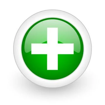 Green glossy circle plus web modern icon Stock Illustration