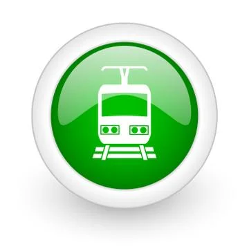 Green glossy circle train web modern icon Stock Illustration