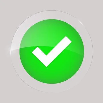 Green glossy glass button with white checkmark, vector illustration EPS10 Illustrazione stock