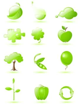 Green glossy icon set Stock Illustration
