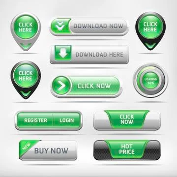 Green Glossy Web Elements Button Set. Vector illustration Stock-Illustration