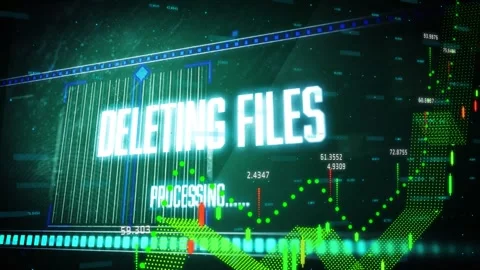 Green glow appearing blue square selecting module showing DELETING FILES charts Stock Footage 329703248
