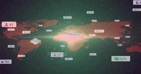 Green glow pulsing data labels popping on red map, cursor clicking hotspots Vídeos de archivo 312638946