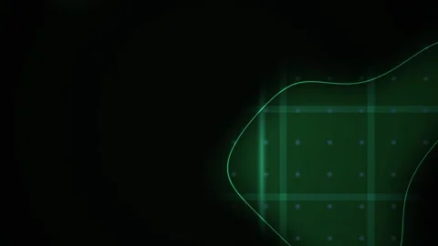 Green Glowing Abstract Line Moves over Grid Dots in Dark Technology Backgroun Stock Footage 343712947
