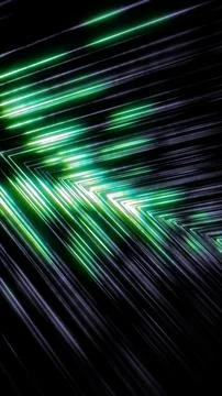 Green glowing abstract lines moving through dark space at high speed Stock Illustration