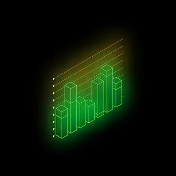 Green glowing bar chart showing growth on a grid on black background イラスト素材
