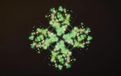 Green glowing bokeh light pattern on dark background. Digital abstract part.. Stock Illustration