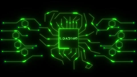 Green glowing circuit board with loading text on central processor chip ani.. Stock Footage 337365972