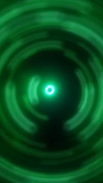 Green glowing circular vortex with a bright center, soft rings, and digital.. Illustrazione stock