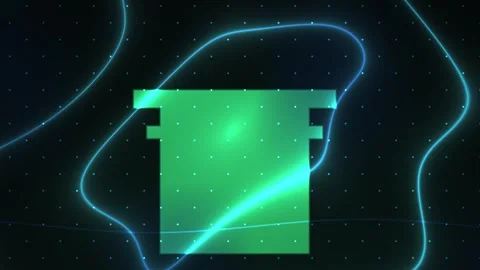 Green glowing cube with blue lines on black background. Stock Footage 336243313