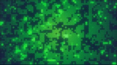 Green glowing digital grid of square pixels resembling a matrix-style data .. 스톡 일러스트