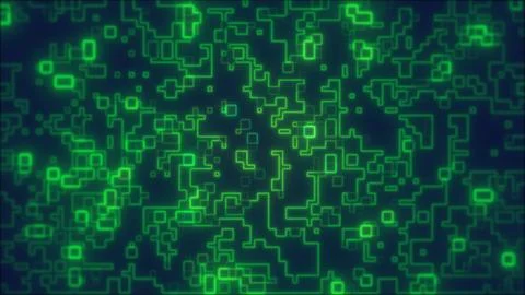 Green glowing digital grid of square pixels resembling a matrix-style data .. 스톡 일러스트