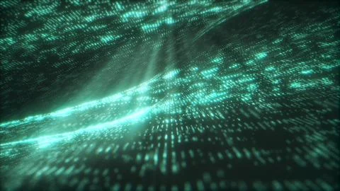 Green glowing digital particle wave in cyberspace matrix Stock Illustration