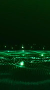Green glowing digital waves made of tiny particles forming smooth motion pa.. Stock Illustration