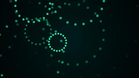 Green glowing dots form geometric circle patterns moving across Stock Footage 345617636