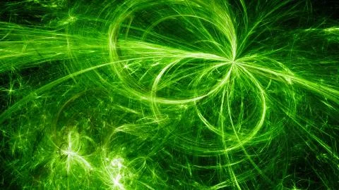 Green glowing electromagnetic plasma fields in space Stock Illustration