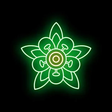 Green glowing flower corona neon light design Stockillustratie