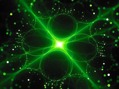 Green glowing futuristic quantum processor Illustrazione stock