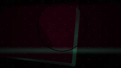 Green Glowing Geometric Shape Rotating on Dark Grid with Red Circle for Tec.. Stock Footage 343715181